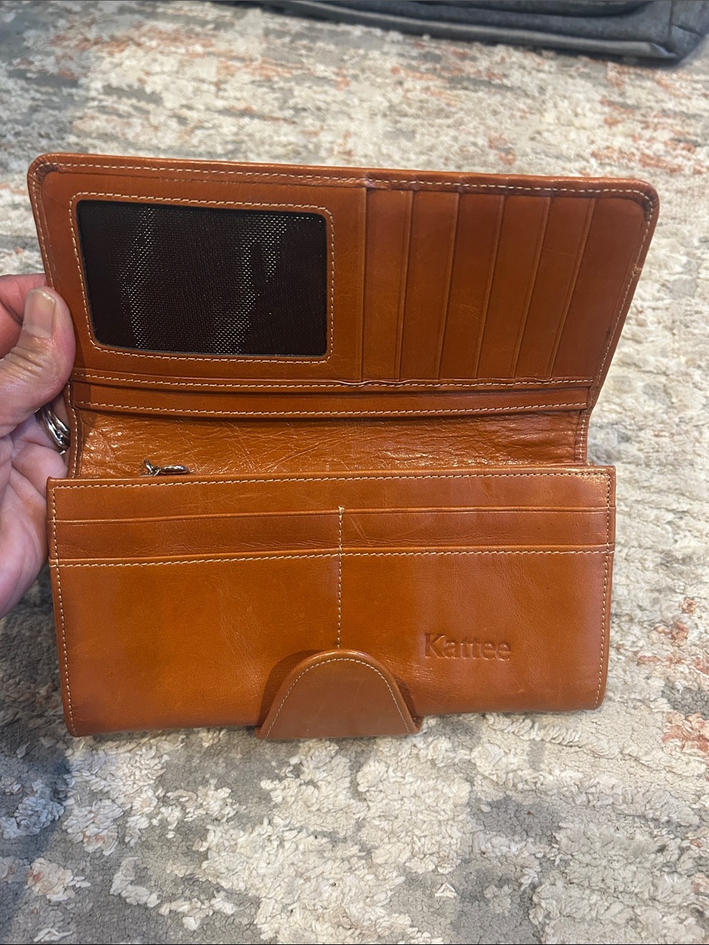 Leather Women’s Kattee brand Wallet Clutch in Cognac Brown - Picture 4 of 4